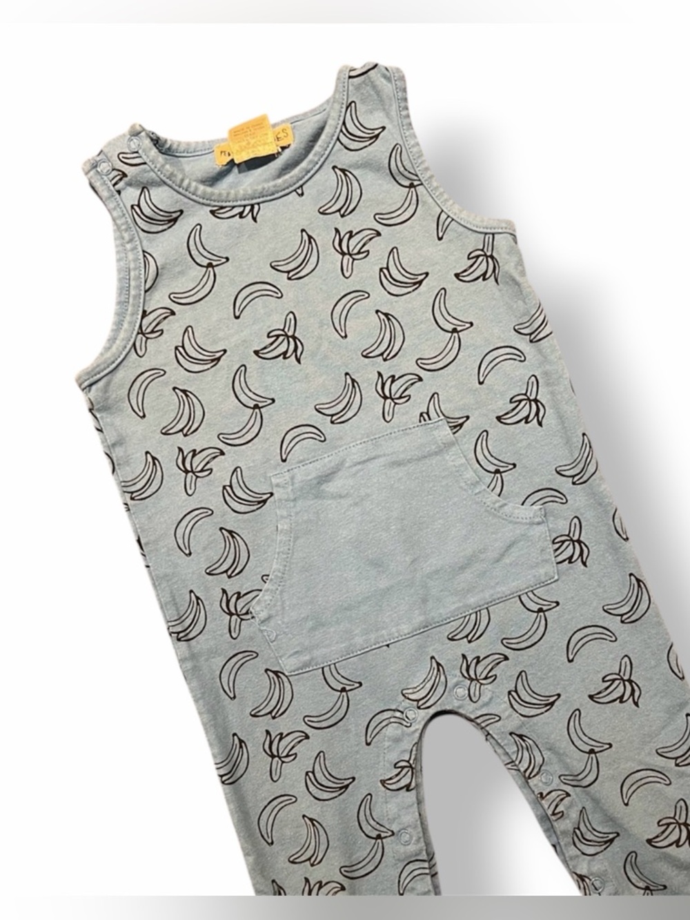 VGUC to EUC Banana Print Light Blue Baby Romper w/ Buttons (18 months)